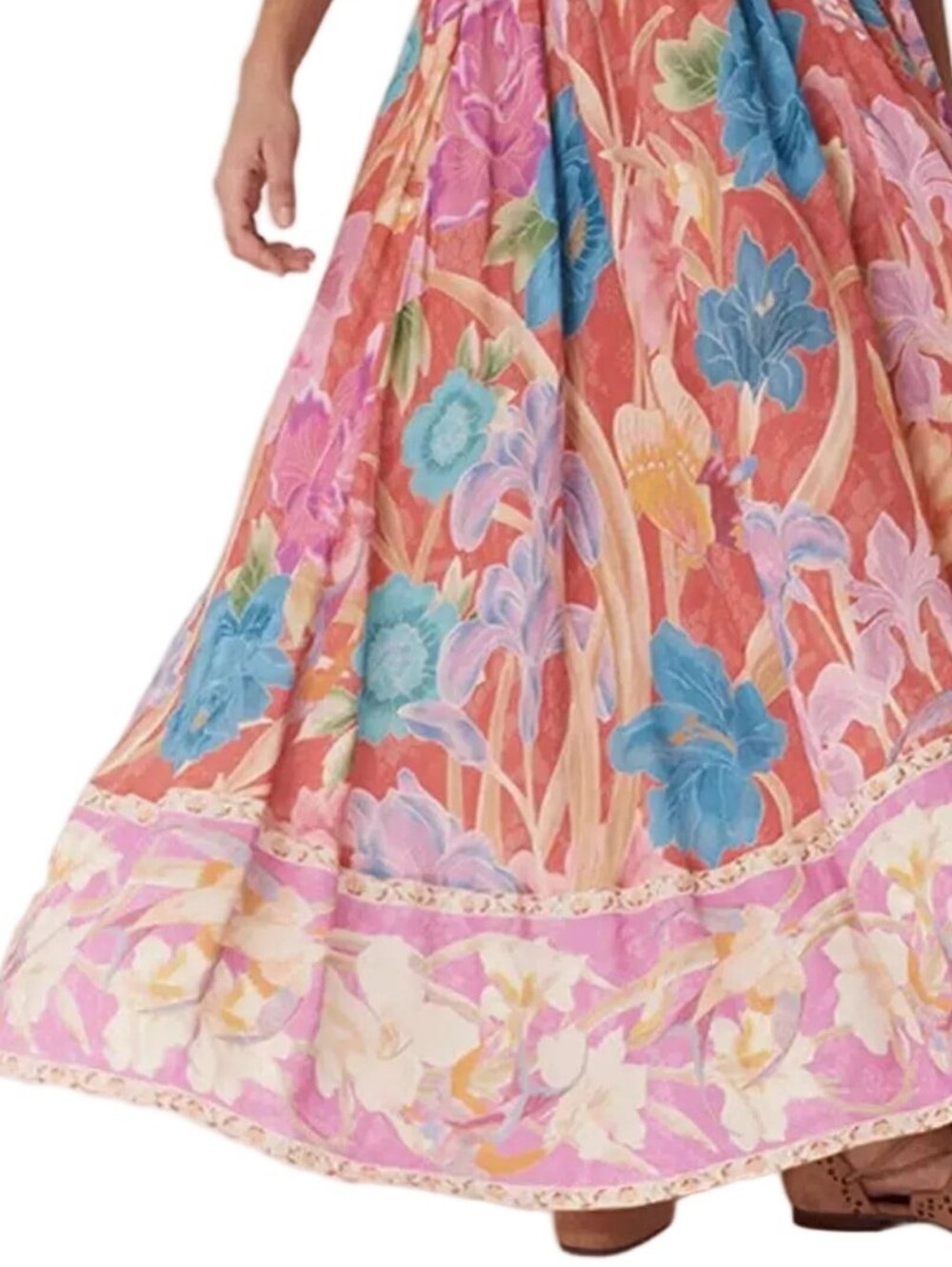 Tie Waist Belted Bright Contrasting Floral V-Neck Open Back Spaghetti Strap Maxi - Picture 10 of 11